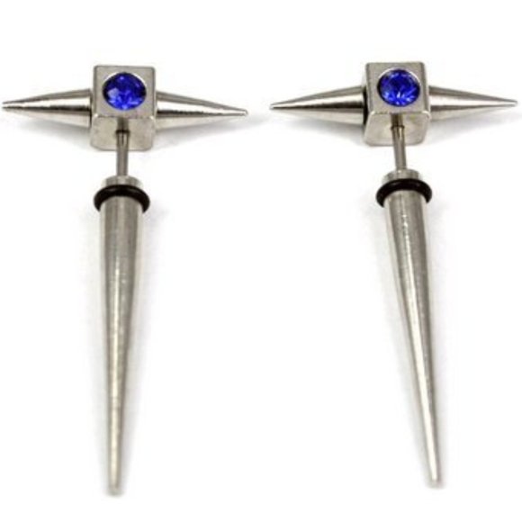 New Sapphire Blue Ear Nail Fake/Cheater Ear Plugs Ear Nail 16G - Picture 1 of 4